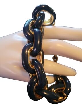 J. Crew Chunky Navy Blue/Gold Link Bracelet